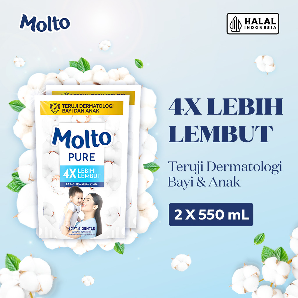 Molto Pelembut & Pewangi Pakaian Bayi Softener Konsentrat Pure Soft & Gentle 550 mL x2