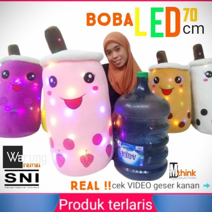 bantal Boba super jumbo lampu LED 70cm boneka Boba terbesar