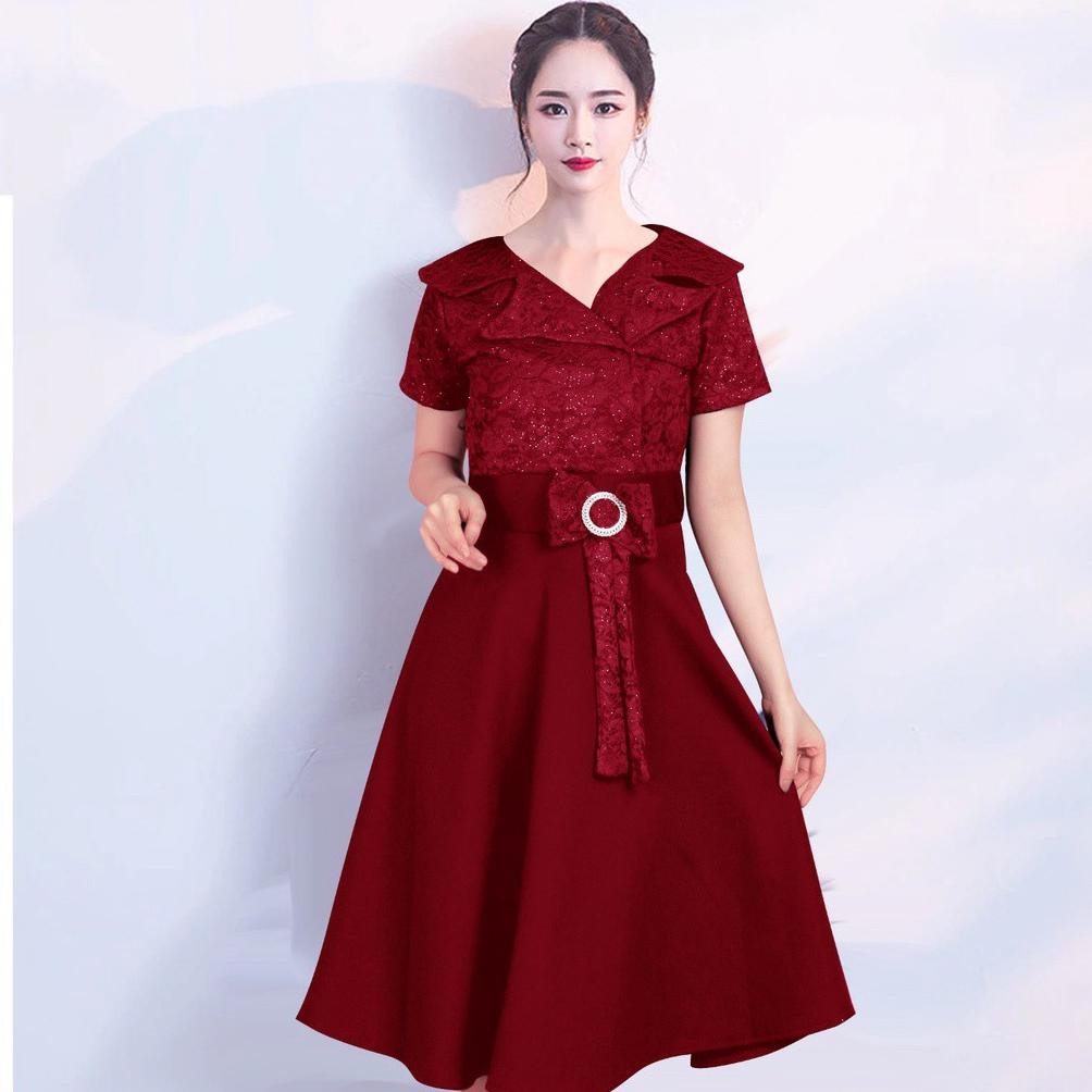 CR - DRESS YUNA BROKAT /PARTY Dress / Dress KOREAN STYLE TERBARU / Dress natal gereja / dress Esmera