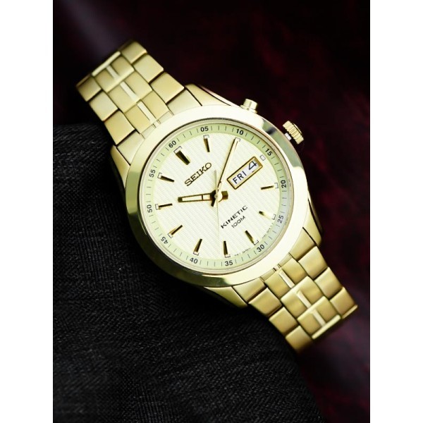 Jam Tangan Seiko Collectors Old Money Season Kinetic Auto Relay Pria 100% Original Gold Stainless St