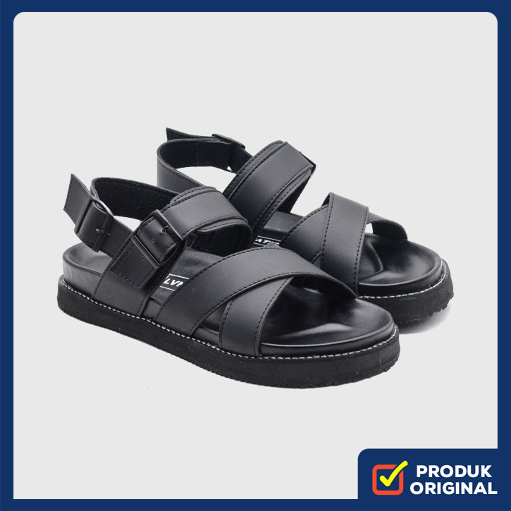 ASOKA FULL BLACK ORIGINAL x LVNATICA Sandal Casual Hitam Pria Sendal Slide Jalan Santai Harian Slop 