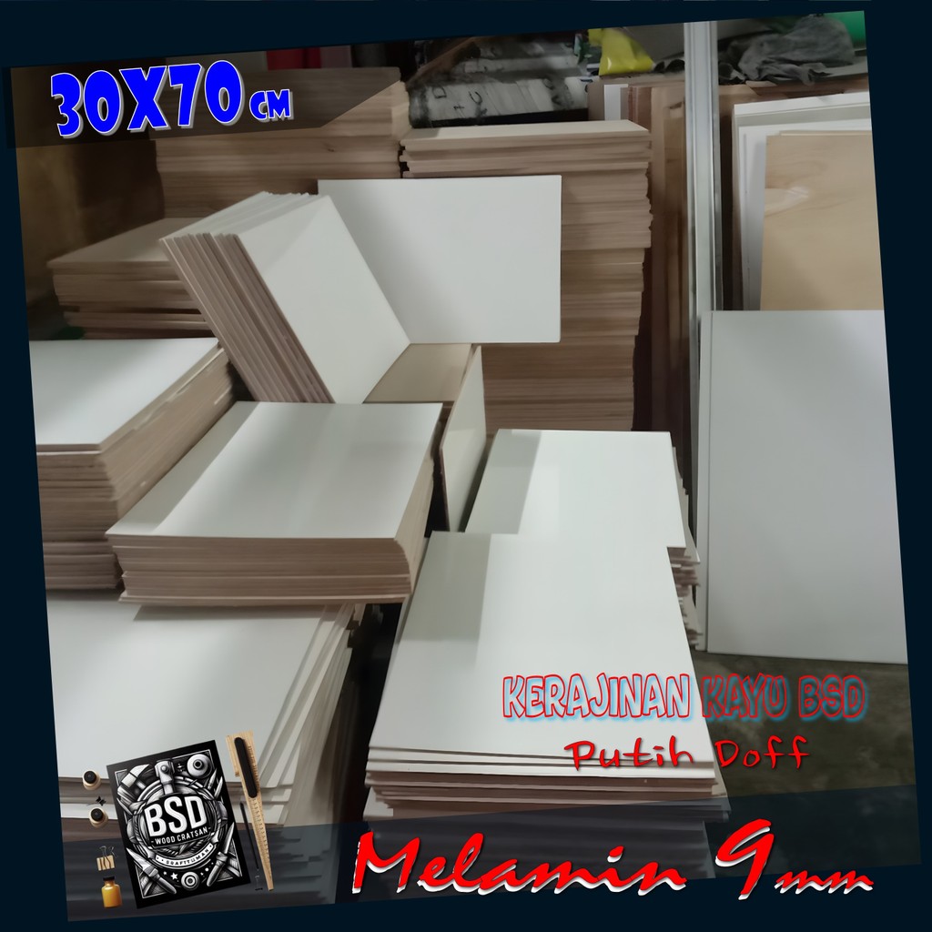 Triplek Melamin Putih 9mm 30x70 cm ( 70x30 cm ) Melamin Putih Doff 1 Muka 9 mm 30x70 cm