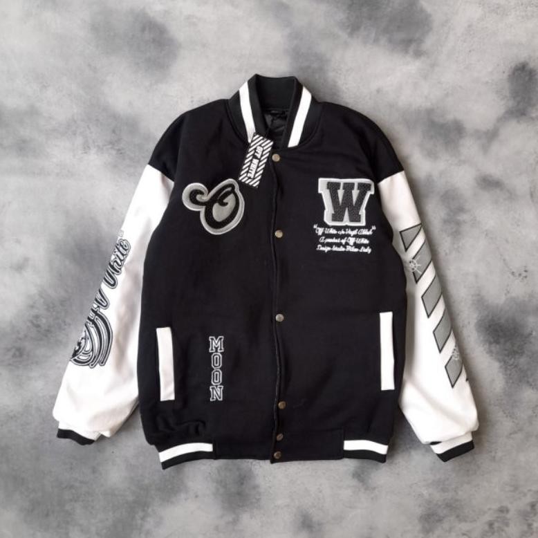 Jaket Varsity Modern Keren Off White Bordir Fulltag Label
