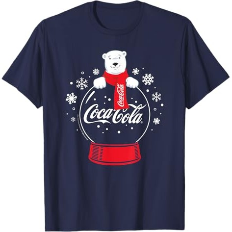 Custom！Kaos Lovers Coca-Cola - Polar Bear Snow Globe  Matching couple Ins trendy casual College stud