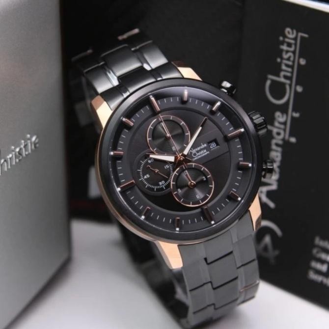 ALEXANDRE CHRISTIE AC6323 AC 6323 BLACK ROSEGOLD JAM TANGAN PRIA