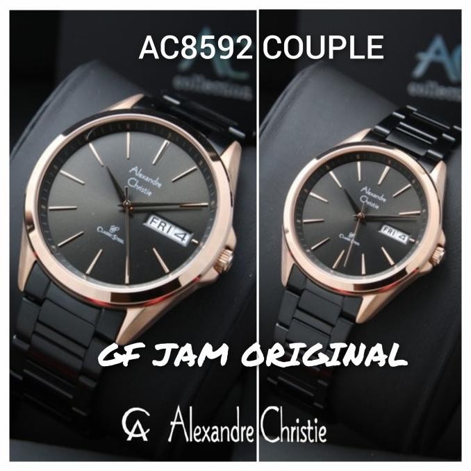 ALEXANDRE CHRISTIE AC8592 AC 8592 JAM TANGAN COUPLE BLACK ROSE ORI