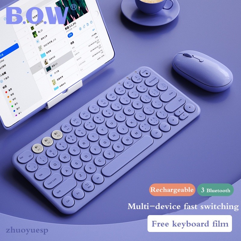 ♥ Lovely ♥ Bow Rechargeable Wireless Bluetooth Keyboard Dan Mouse Set Pink Keyboard Untuk iPad iPhon