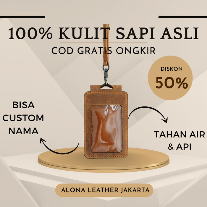 

Alona Leather Jakarta - Berly Id card Name Tag Kulit Sapi Asli landyard Papan Nama Model CUSTOM NAMA