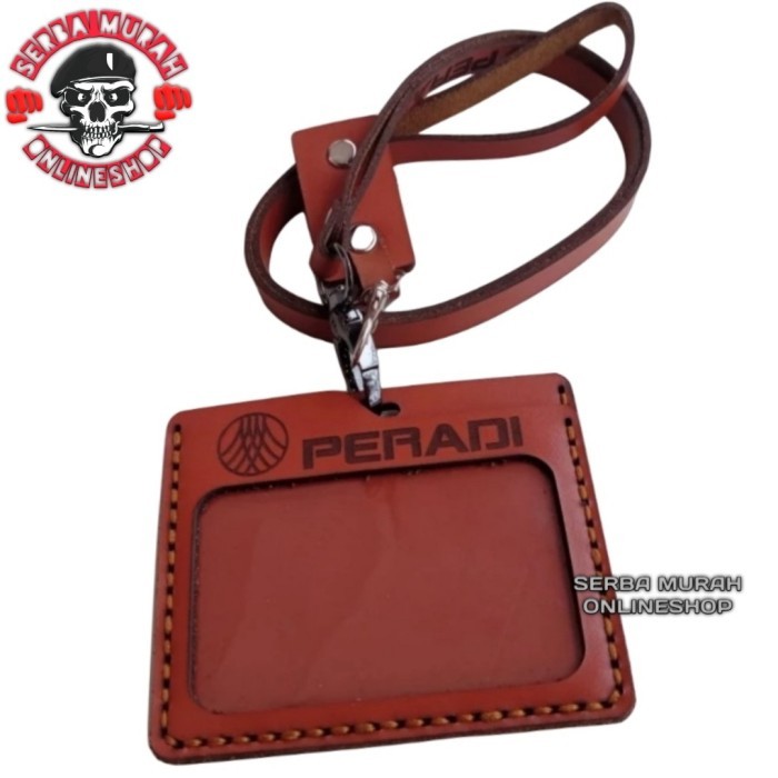 

Holder ID Card Kulit Asli - Tali Lanyard Nametag Landscape PERADI