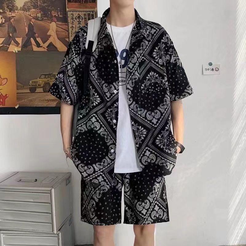 Kemeja Pria Dua Potong, Set Paisley Kasual Pantai Musim Panas Ukuran Plus ins Baju Pasangan Remaja K
