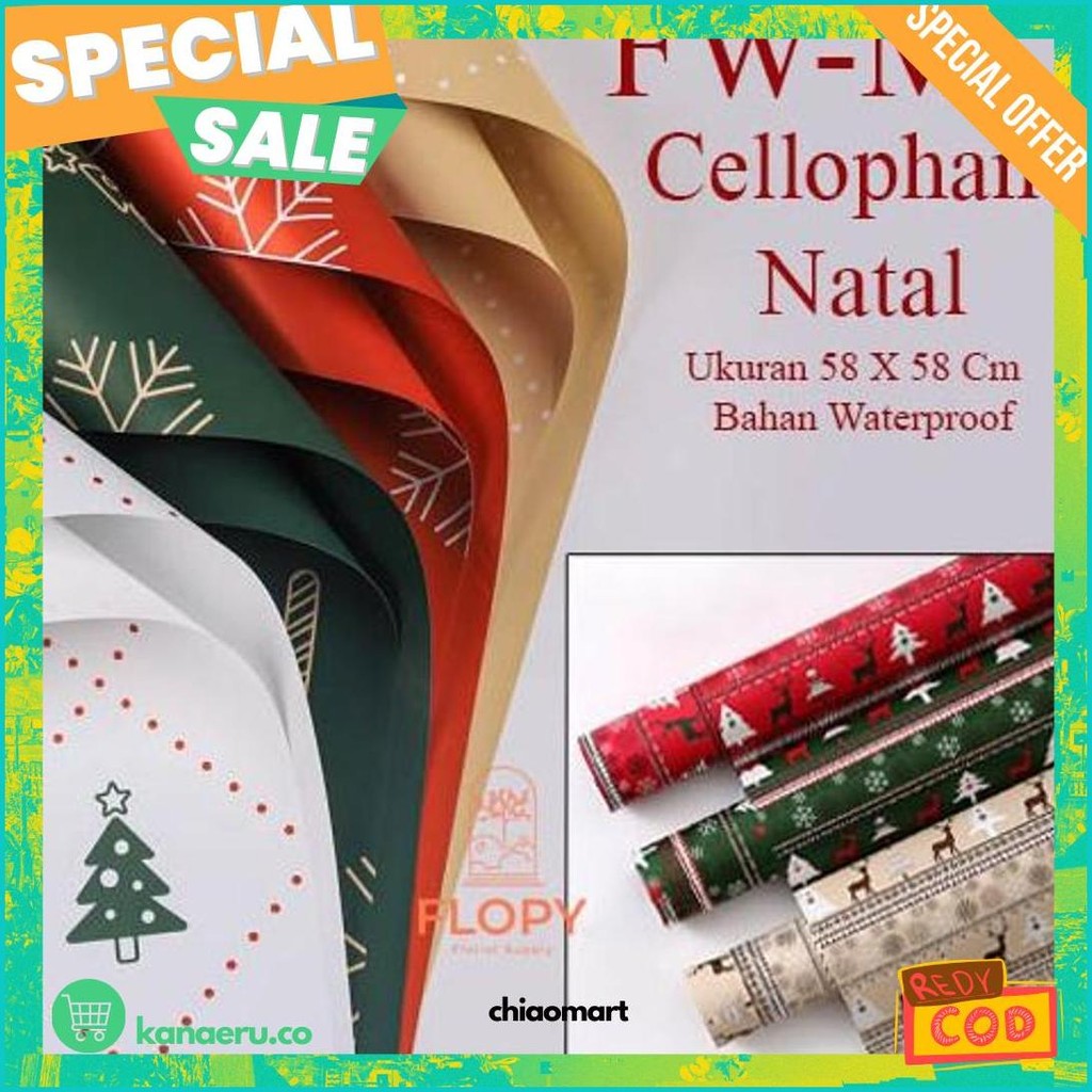 

[ 5 Lembar ] Cellophane Natal Motif - Fwmc / Wrapping Flowers / Kertas Kado Murah