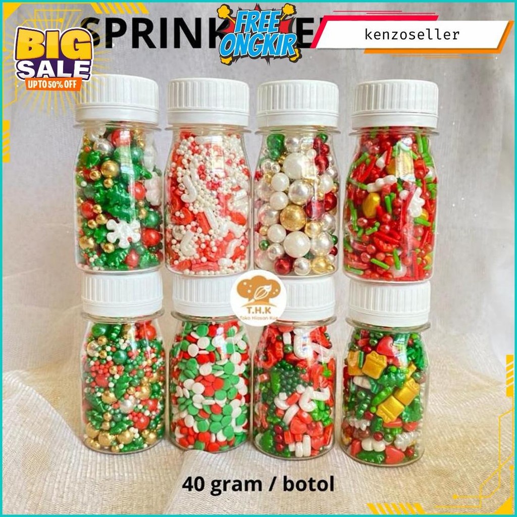 

40Gr/100Gr Hiasan Kue Edible Springkel Sprinkle Natal / Idul Fitri (Botol) Original Produk