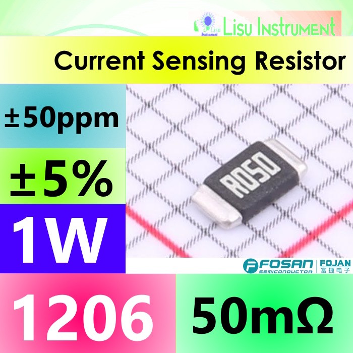 50mΩ 1206 ±5% 1W ±50ppm/℃   Current Sense Resistor / Shunt Resistor  0.05Ω 50mR R050  FRM121WJR050TM