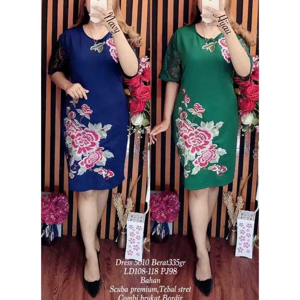 WTYU Dress Scuba 5010 - Baju Natal - Ukuran Jumbo Big Size - Bahan Premium Brukat Import - Sangat Me