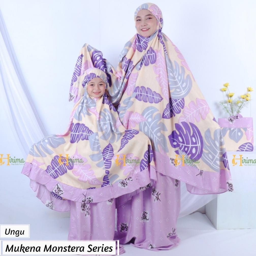 mukena dewasa dan anak motif daun kekinian monstera