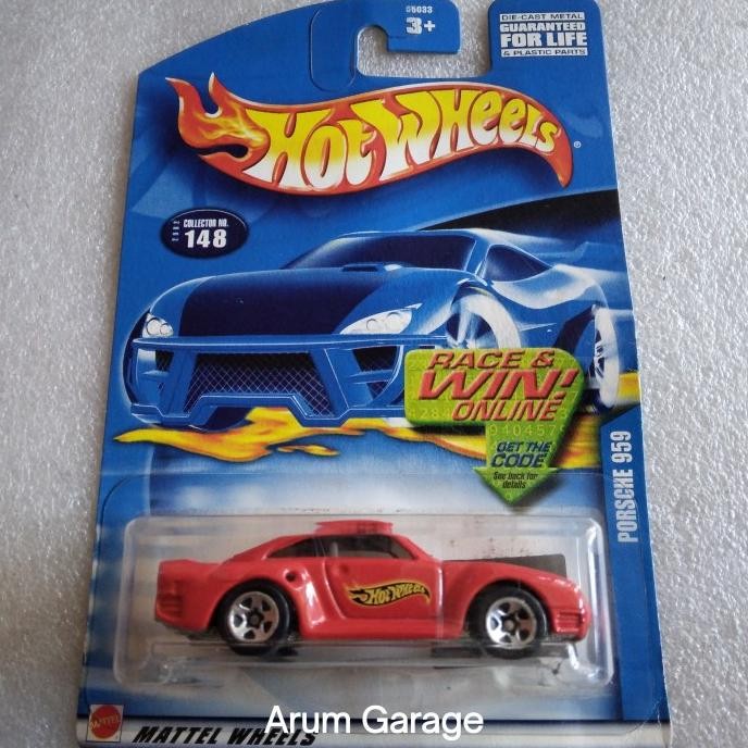 Hot Wheels Porsche 959. Blue US Card Tahun 2001. Race And Win Online. Full Besi. Warna Merah.