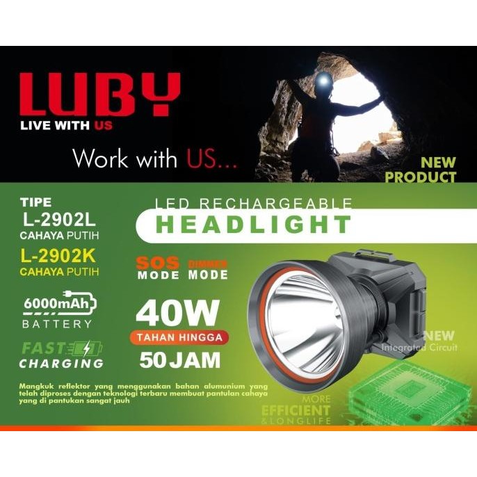 

TERSEDIA HEADLAMP LUBY LED L2902 SENTER KEPALA 40 WATT ALMUNIUM REFLEKTOR