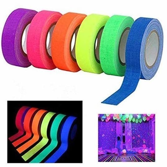 

TERBARU - UV Fluorescent GAFFA CLOTH SPIKE TAPE Set of 6Color - 6Lakban 12mmx15m