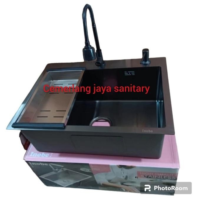 Paket Lengkap Kitchen Sink INOBE 6045 HITAM Sink inobe 6045 Black