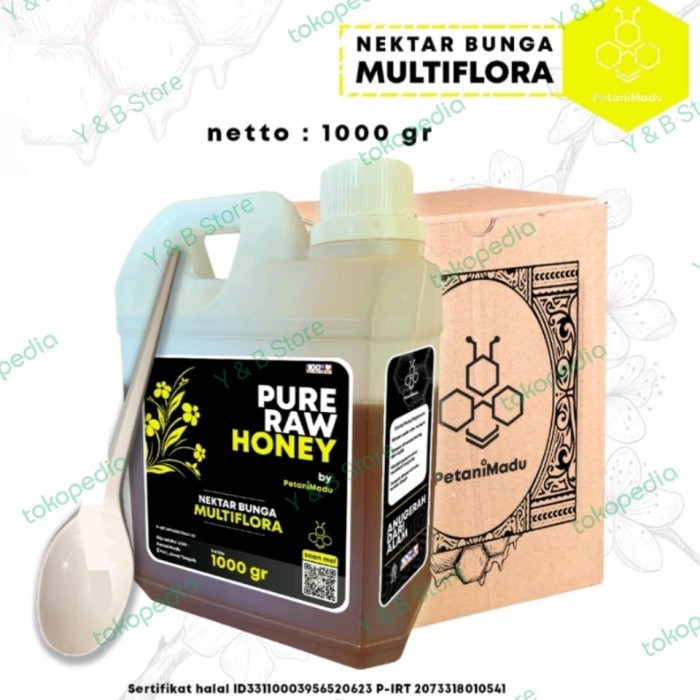 

TERMURAH Petani Madu - Pure Raw Honey, Multiflora 1kg, Sertifikat Halal MUI