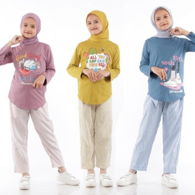 Setelan Anak Perempuan Tanggung Setcel Kaos 5 Sampai 14 Tahun