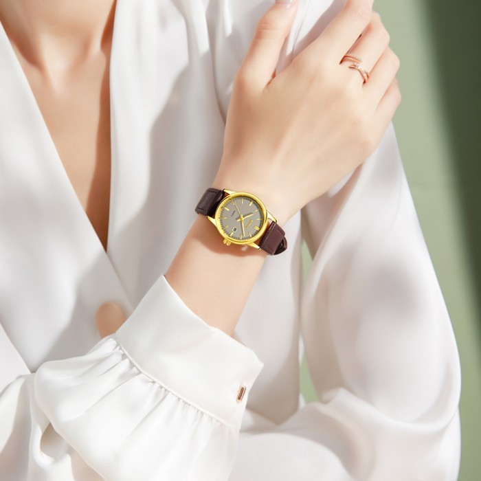 Biden Jam Tangan Wanita Original Anggun Kalender Tali Kulit Anti Air