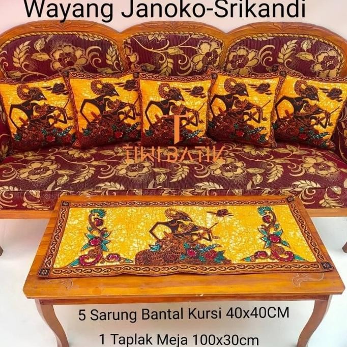 Sarung Bantal Kursi Sofa Batik Dan Taplak Meja Motif Wayang