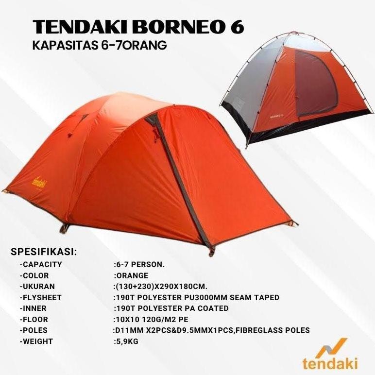 Hab Tenda Tendaki Borneo 6 - Tenda Muat 6-8 Orang - Tenda Double Layer - Tenda Camping Hiking - Tend