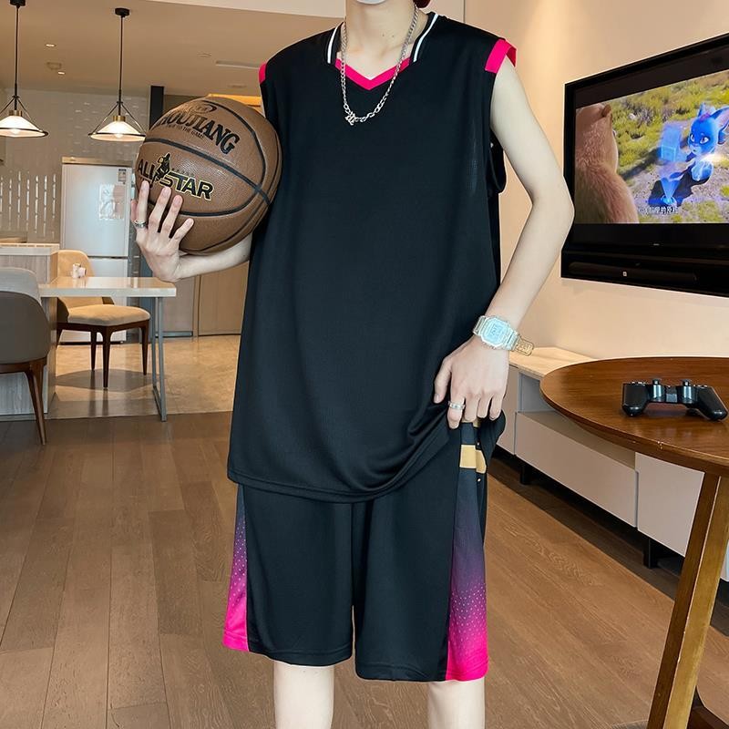 Setelan Rompi Tanpa Lengan Pria, Pakaian Rompi Musim Panas Pemuda Sutra Es T Baju Kaos1Pakaian Baske