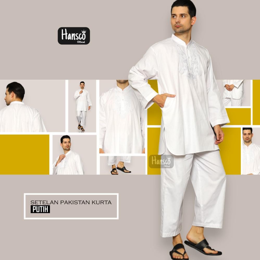 Baju Koko Setelan Pakistan Kurta Putih Katun Twill Baju Koko Pria Dewasa Exclusive