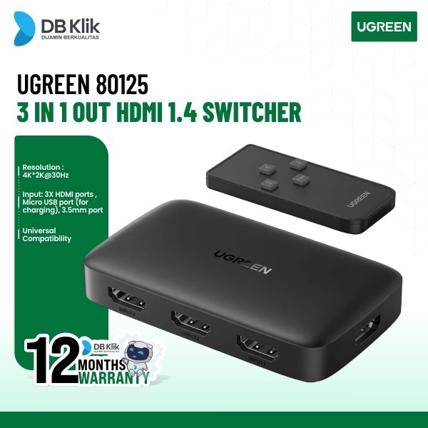 Switcher HDMI UGreen 3 In 1 Out HDMI 4K (80125)