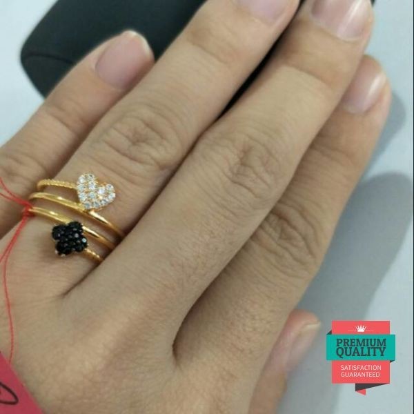 Murah cincin hati bunga hitam putih emas asli kadar 700 Keren