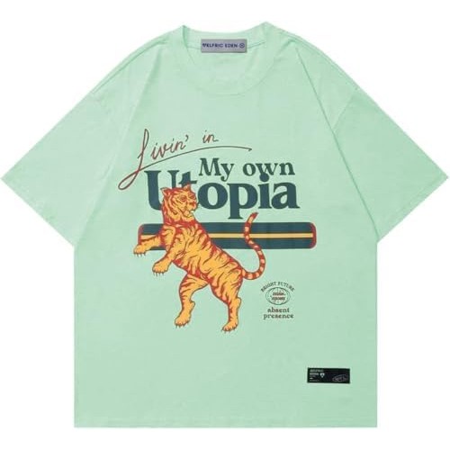 Kaos Pria Ukuran Besar Aelfric Eden Kaus Grafis Harimau Atasan Katun Motif Streetwear Kemeja Kasual 