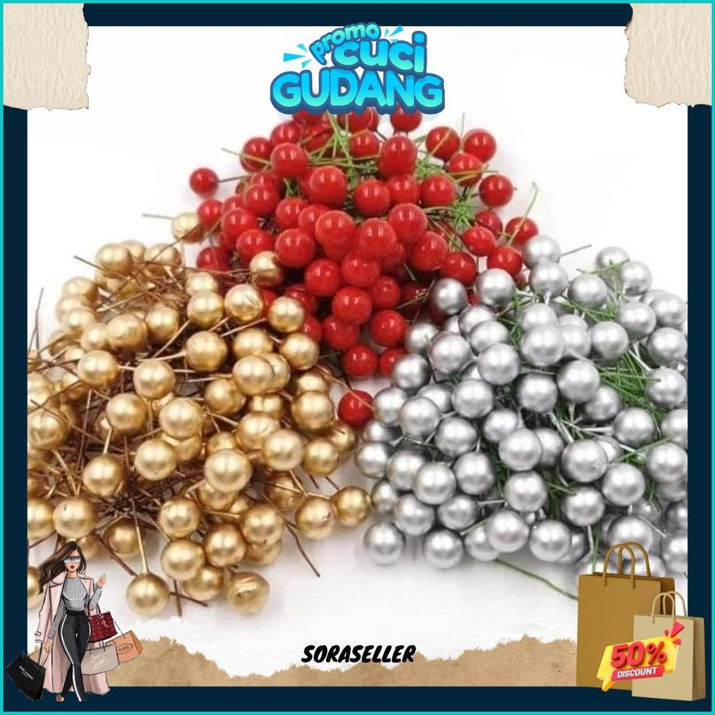 

100 Pcs Cherry Natal Christmas Biji Ceri Berries Hiasan Pohon Natal / Cake Topper Hiasan Kue Bola Emas Silver Merah Cherry Sale