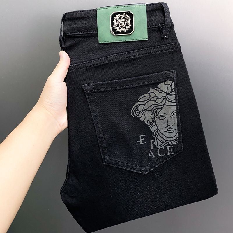 8Celana Jeans Pria Hitam Berkualitas Celana Ketat Motif Elastis Longgar