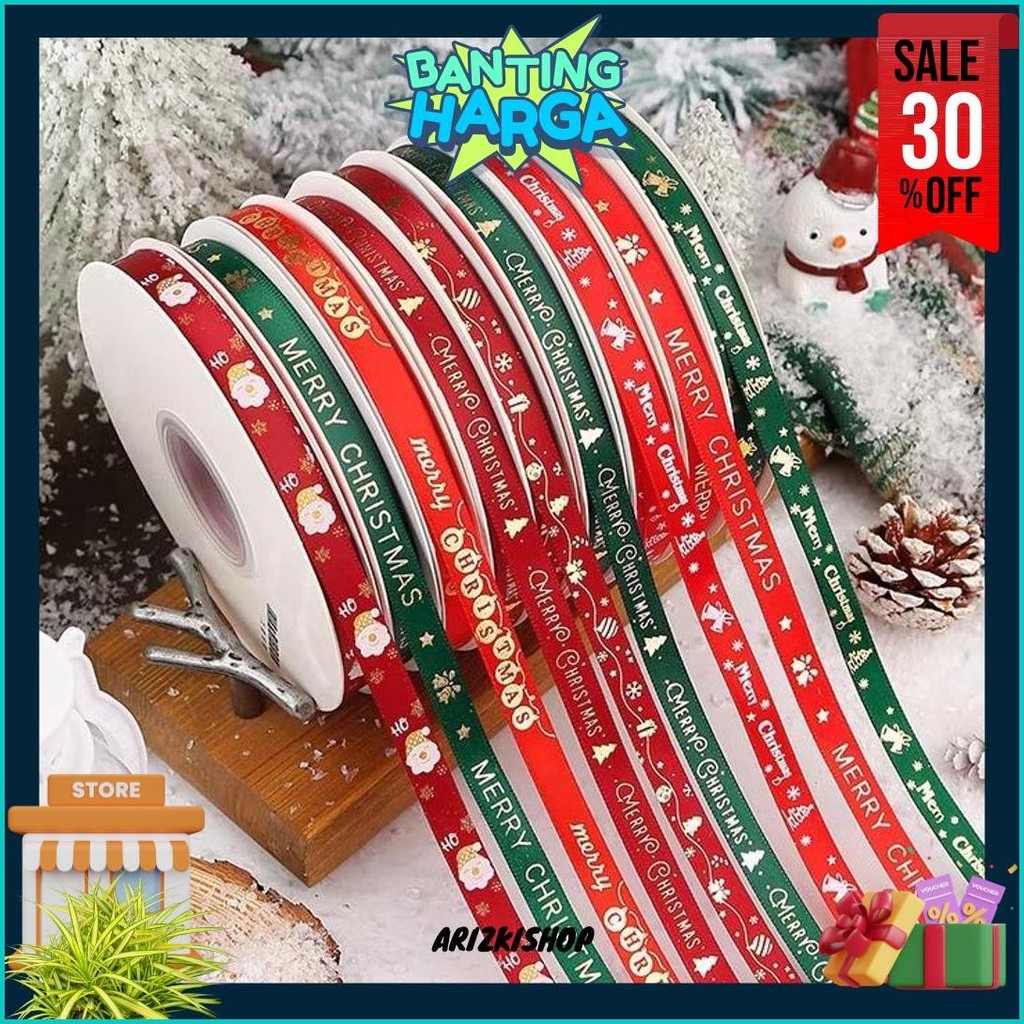 

(Harga Per 15Meter) Pita Natal Pita Kado Natal Lebar 1Cm Pita Merry Christmas Cod