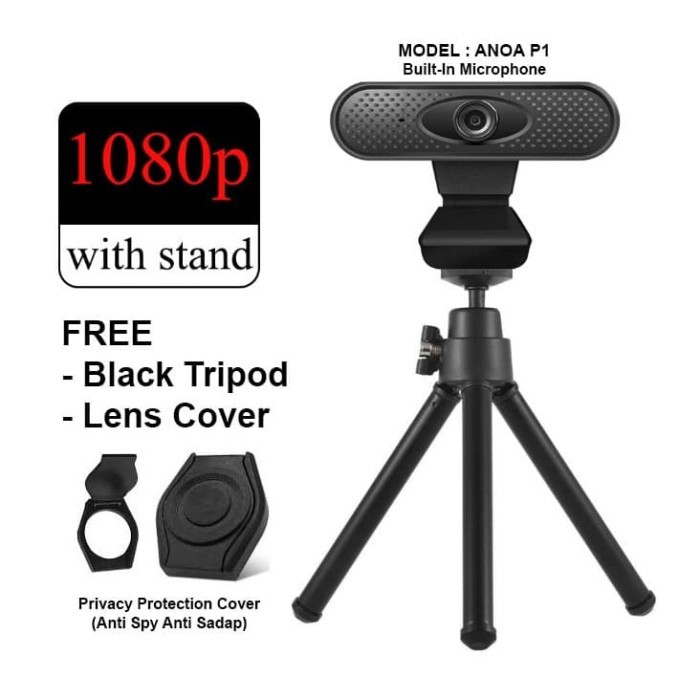 Promo Webcam 1080P Fullhd Pc High Computer Cameras Mic + Tripot Terbaik