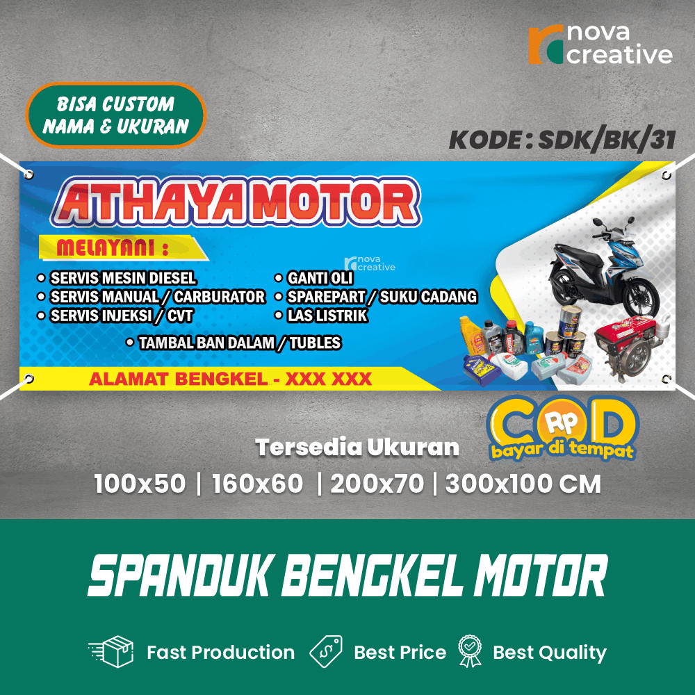 Print Banner Bengkel Motor Dan Onderdil Spanduk Custom Gratis Desain