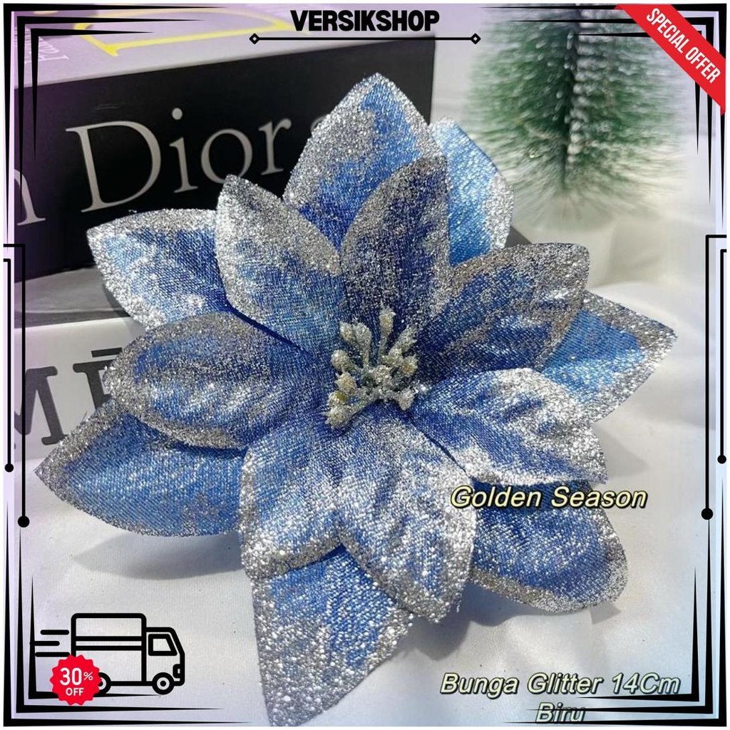 

All Blue Christmas Accesories - Dekorasi Natal Nuansa Biru - Bola Bunga Garland Pita D Promo Puncak