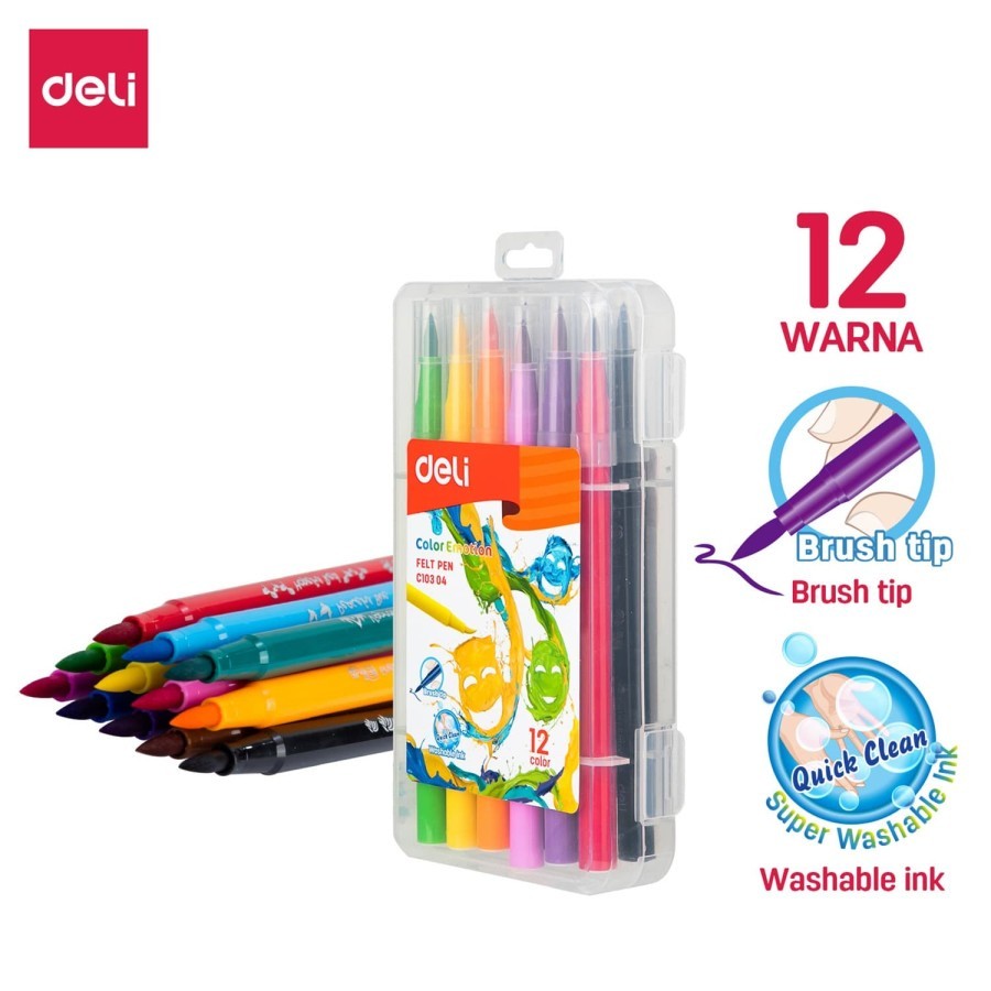 

Deli EC10304 Spidol 12 Warna 8.0mm dengan Ujung Tip yang lembut tidak berbau