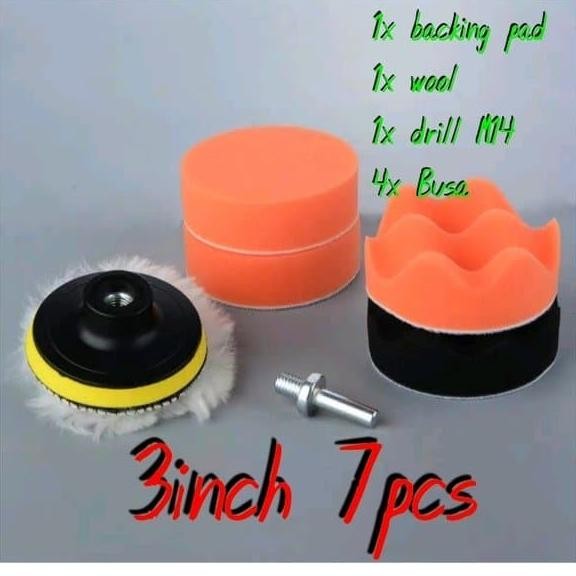 aksesoris mesin poles 3 inchi 7 pcs M14 wool poles bodi mobil spon