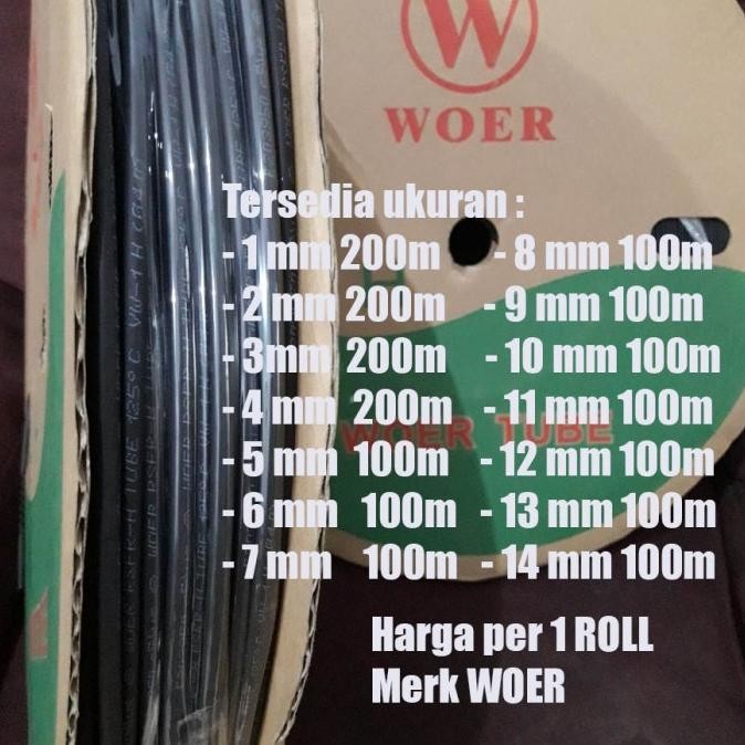 HEATSHRINK merk WOER per ROLL / ISOLASI BAKAR 1mm 2mm 3mm 4mm 5mm 6mm 7mm 8mm 9mm 10mm 11mm 12mm 13m