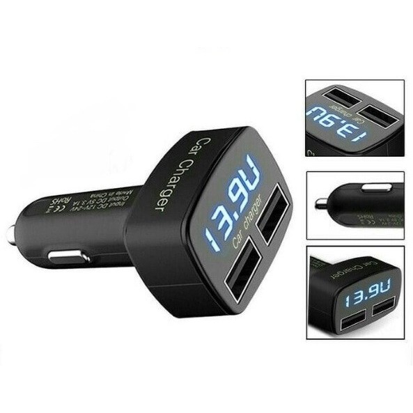 Car Charger 4 in 1 Charger Voltmeter AmpereMeter Temperature
