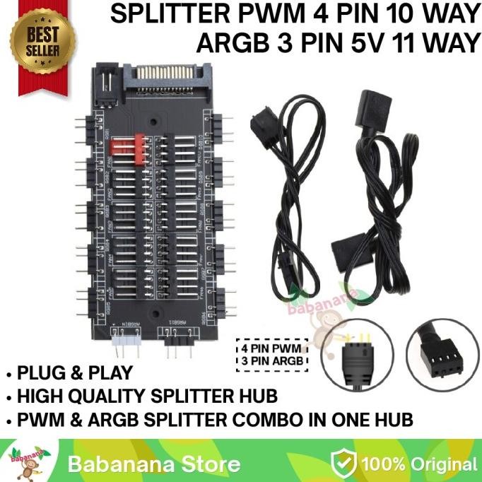 1 TO 10 PWM 4 PIN ARGB 3 PIN 5V COMBO SPLITTER FAN 4PIN HUB EXTENSION