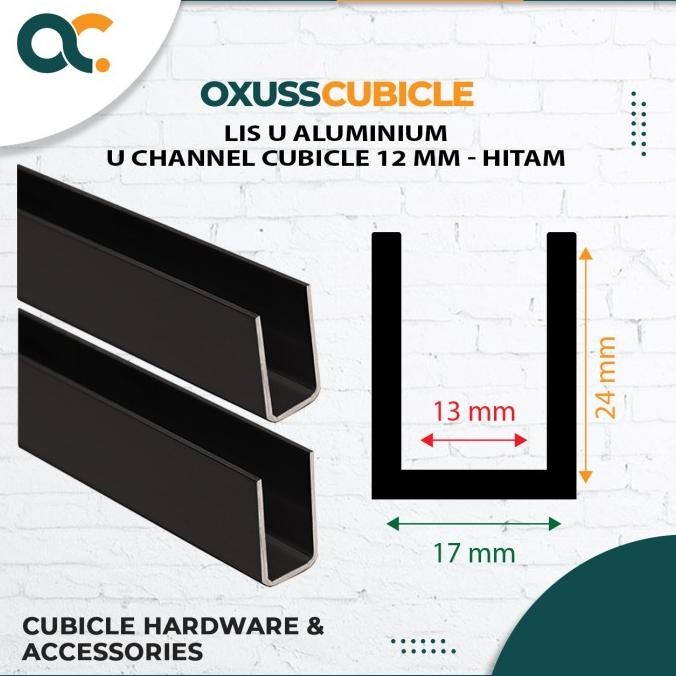 List U Aluminium Partisi Cubicle 12mm Lis U (5.6 Meter) - Hitam