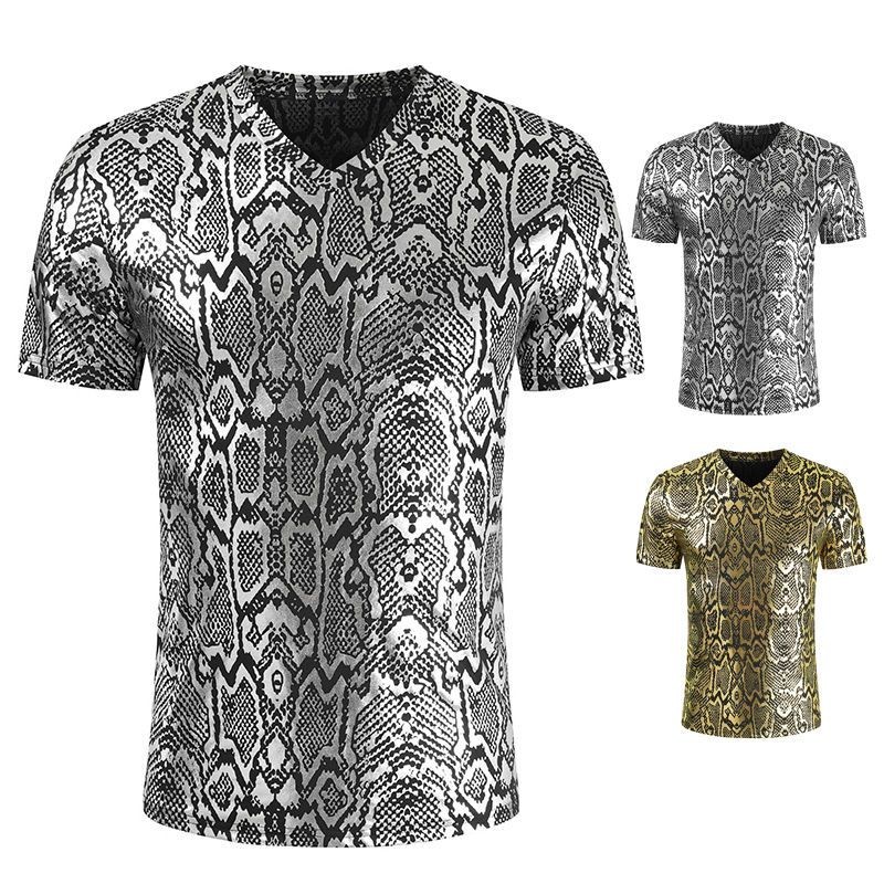 Pola kulit ular V jaket kerah pria Slim Elegan T tipis fashion kaus pria