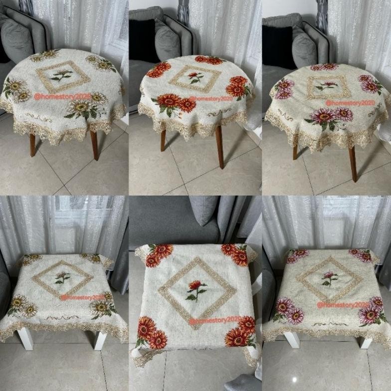 Theo Taplak Meja Tamu Meja Segi Empat Meja Pojok Kotak 90X90 Katun Renda Bordir Impor