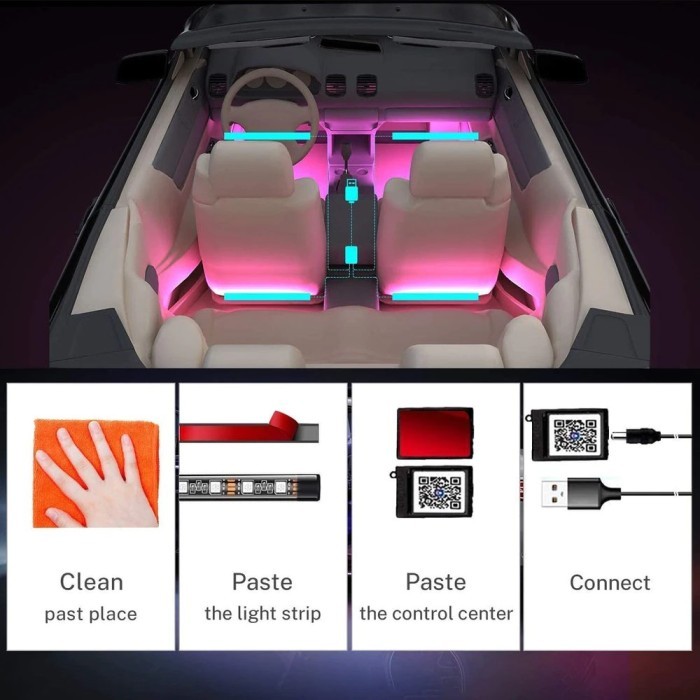 Lampu LED Strip Kolong Dashboard Mobil RGB Lht LED USB Remote