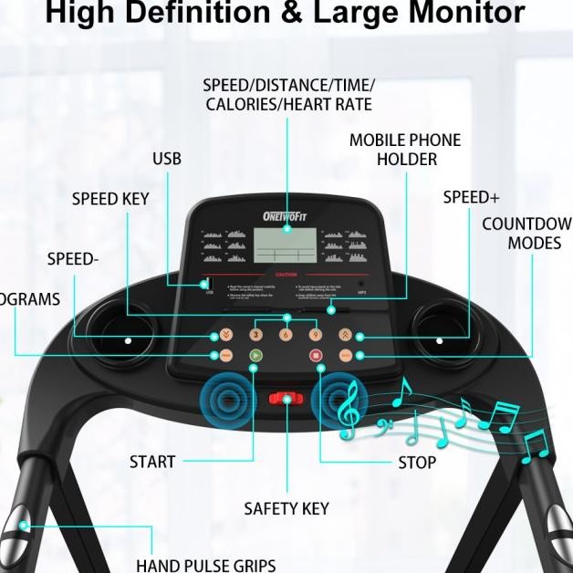 Onetwofit Alat Fitness Smart Treadll Elektrik Foldable Treadll