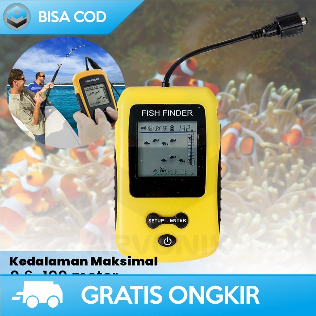 FISH FINDER CABLE ALAT PELACAK IKAN SONAR DI LAUT 4x4 INCH DISPLAY